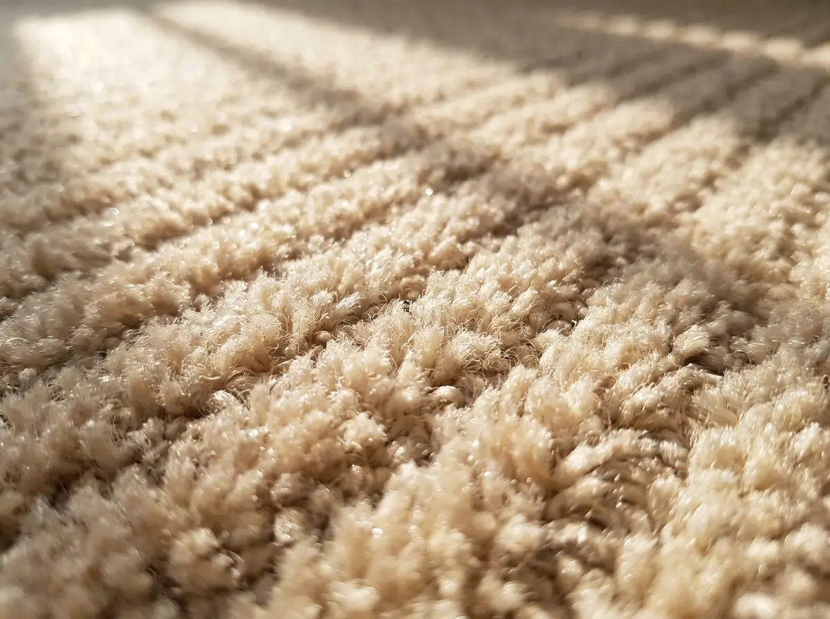 Freshly steam-cleaned plush carpet fibers with fresh groom lines